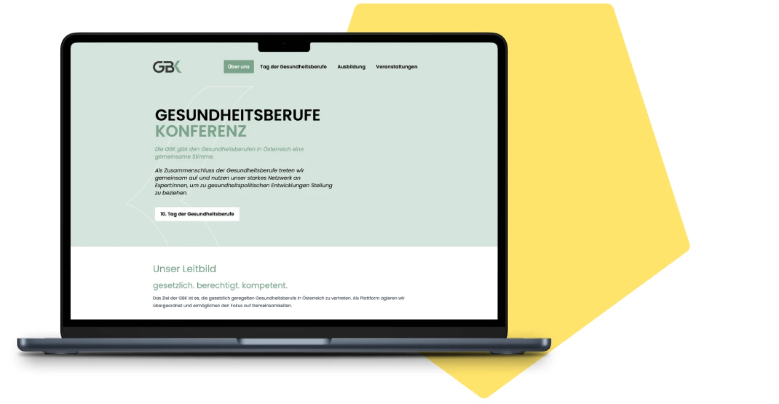 Laptop-Bildschirm mit der Website der Gesundheitsberufe-Konferenz (GBK) in Oesterreich