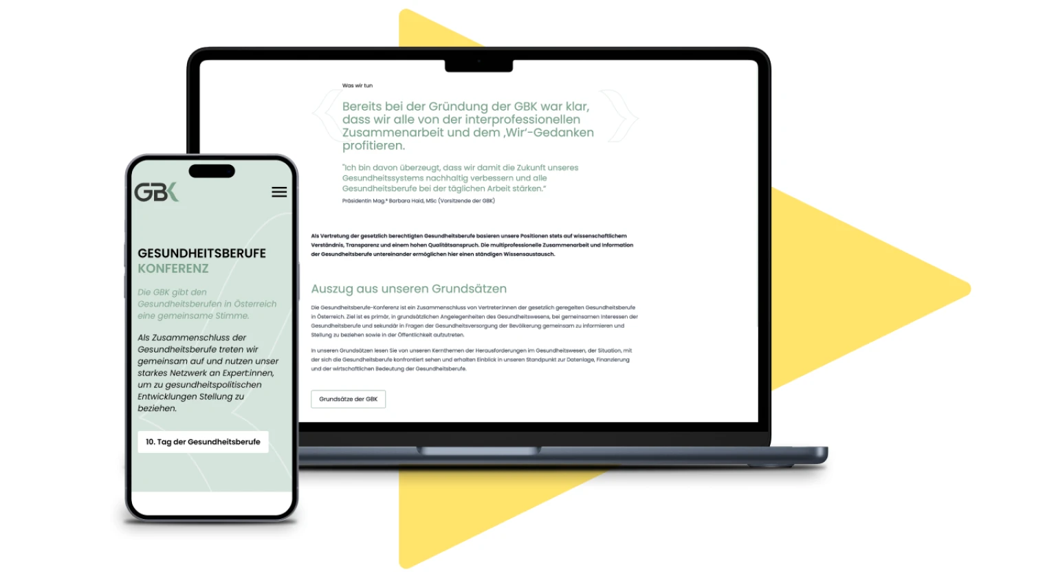 Laptop und Smartphone mit Website der Gesundheitsberufe-Konferenz (GBK) in Oesterreich.