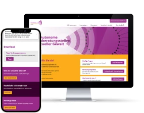 Website der autonomen Beratungsstellen bei sexueller Gewalt auf Desktop und Smartphone. Informationen zu Unterstuetzung, rechtlichen Aspekten und Hilfsangeboten für Betroffene