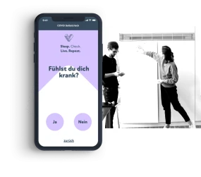 COVID-Selbstcheck-App auf Smartphone mit Frage 