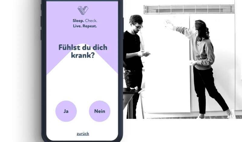 COVID-Selbstcheck-App auf Smartphone mit Frage