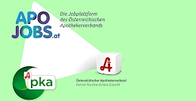 Logos des Apothekerverbands, der pharmazeutisch-kaufmaennischen Assistenz (PKA) und APOJOBS.at mit Slogan 