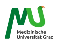 Logo der Medizinischen Universität Graz (Med Uni Graz). Modernes Design mit grünen Buchstaben MU und einer stilisierten Schlange.