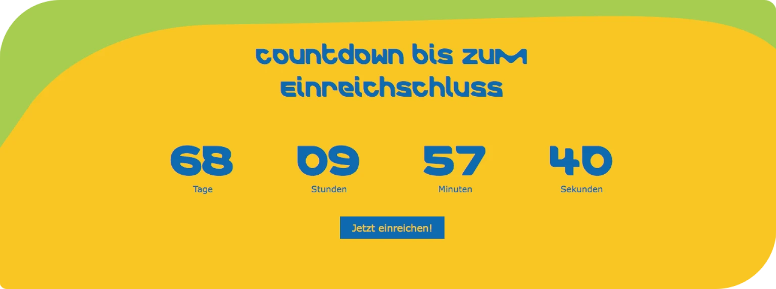 Countdown-Banner der „Be Curious Days“-Kampagne von Merck mit Anzeige der verbleibenden Zeit und Button zum Einreichen