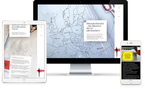 Webausstellung zum Thema Menschenhandel auf Desktop, Tablet und Smartphone: Europakarte mit 