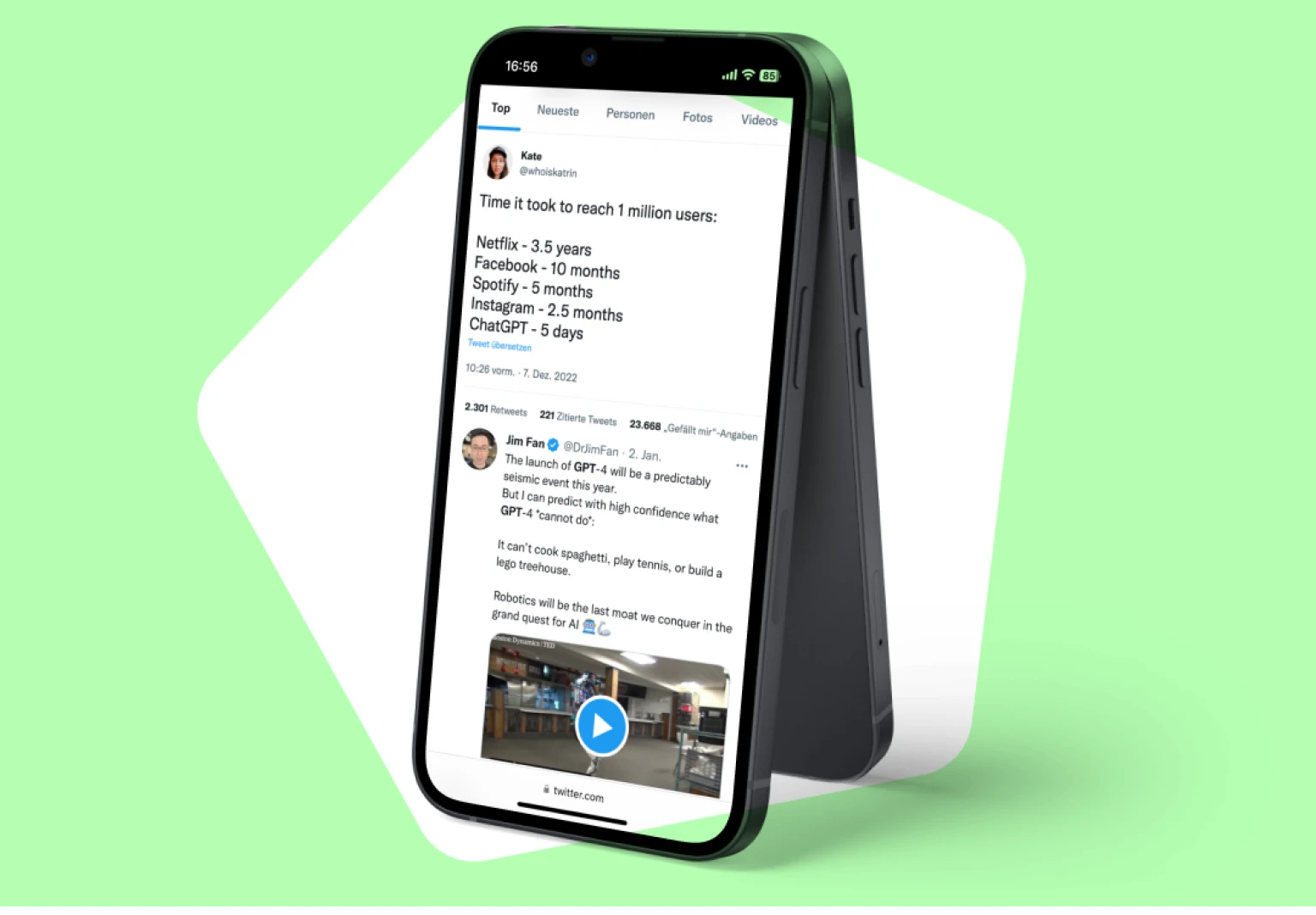 Smarthphone mit Thread zu Chat GPT und Reichweite