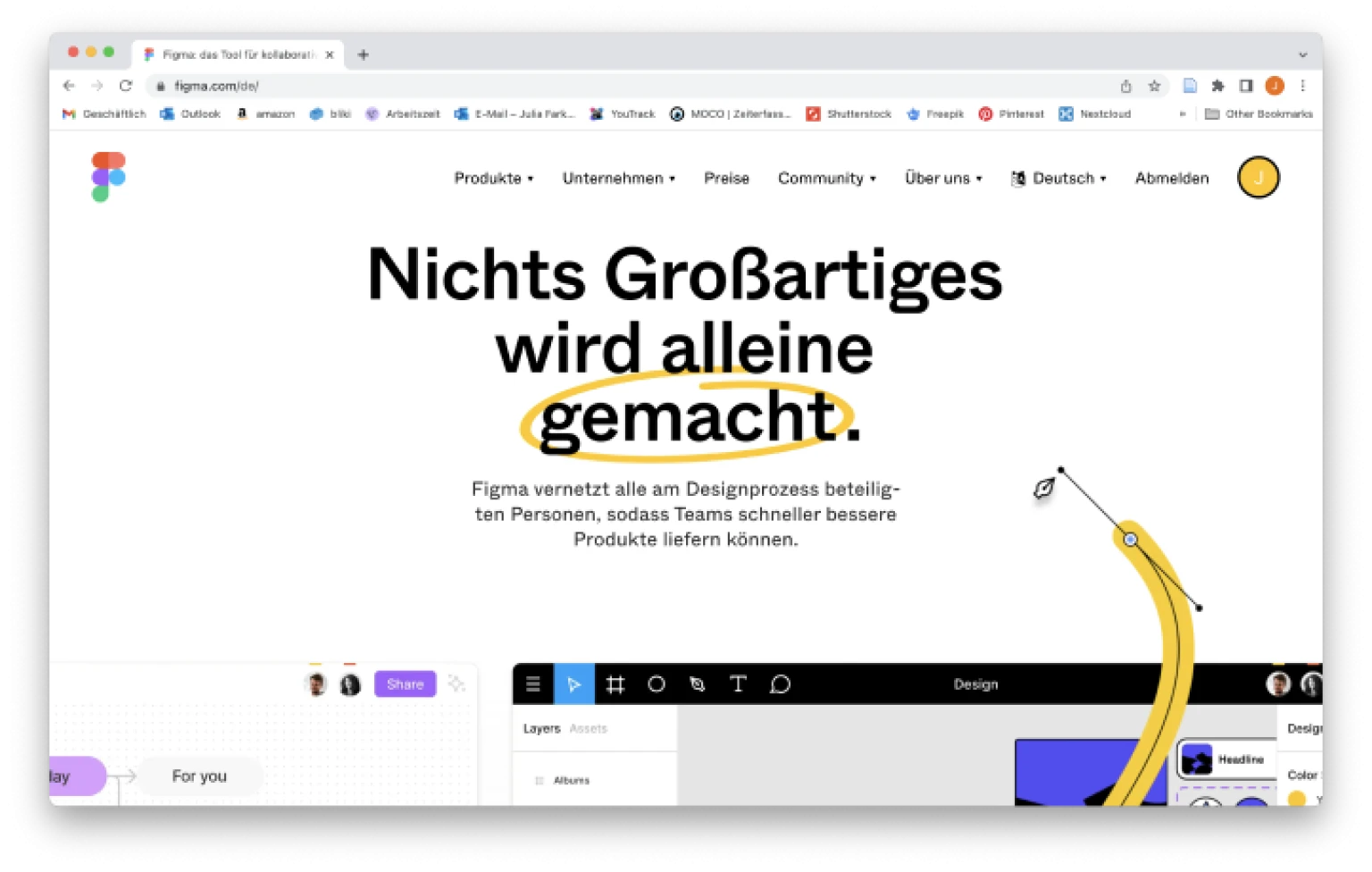 Startseite Figma Website wird bearbeitet