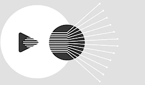 Abstrakte Grafik mit Play-Button, vernetzten Linien und Kreiselement