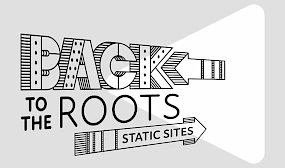Kreativer Schriftzug Back to the roots static sites mit Pfeilform in Verdino-Style
