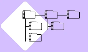 Hierarchischen Ordnerstruktur mit mehreren verknuepften Ordnersymbolen im Verdino-Style