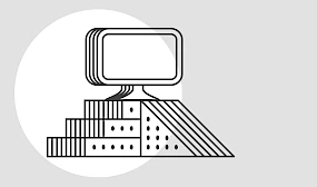 llustration eines Computers auf einer Basis aus Stufen und einer Rampe