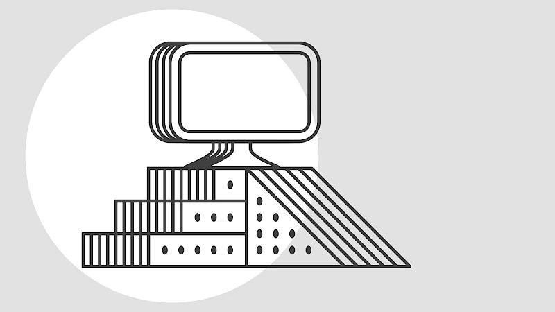 llustration eines Computers auf einer Basis aus Stufen und einer Rampe