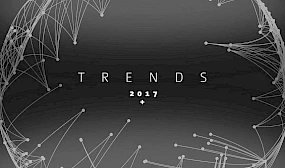 Futuristisches Design mit vernetzten Linien und Knoten auf dunklem Hintergrund. Im Zentrum steht das Wort TRENDS mit dem Jahr 2017+