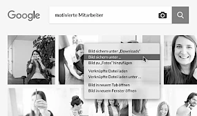 Google-Bildersuche nach motivierte Mitarbeiter mit angezeigten Fotos und geoeffneter Rechtsklick-Option zum Speichern eines Bildes