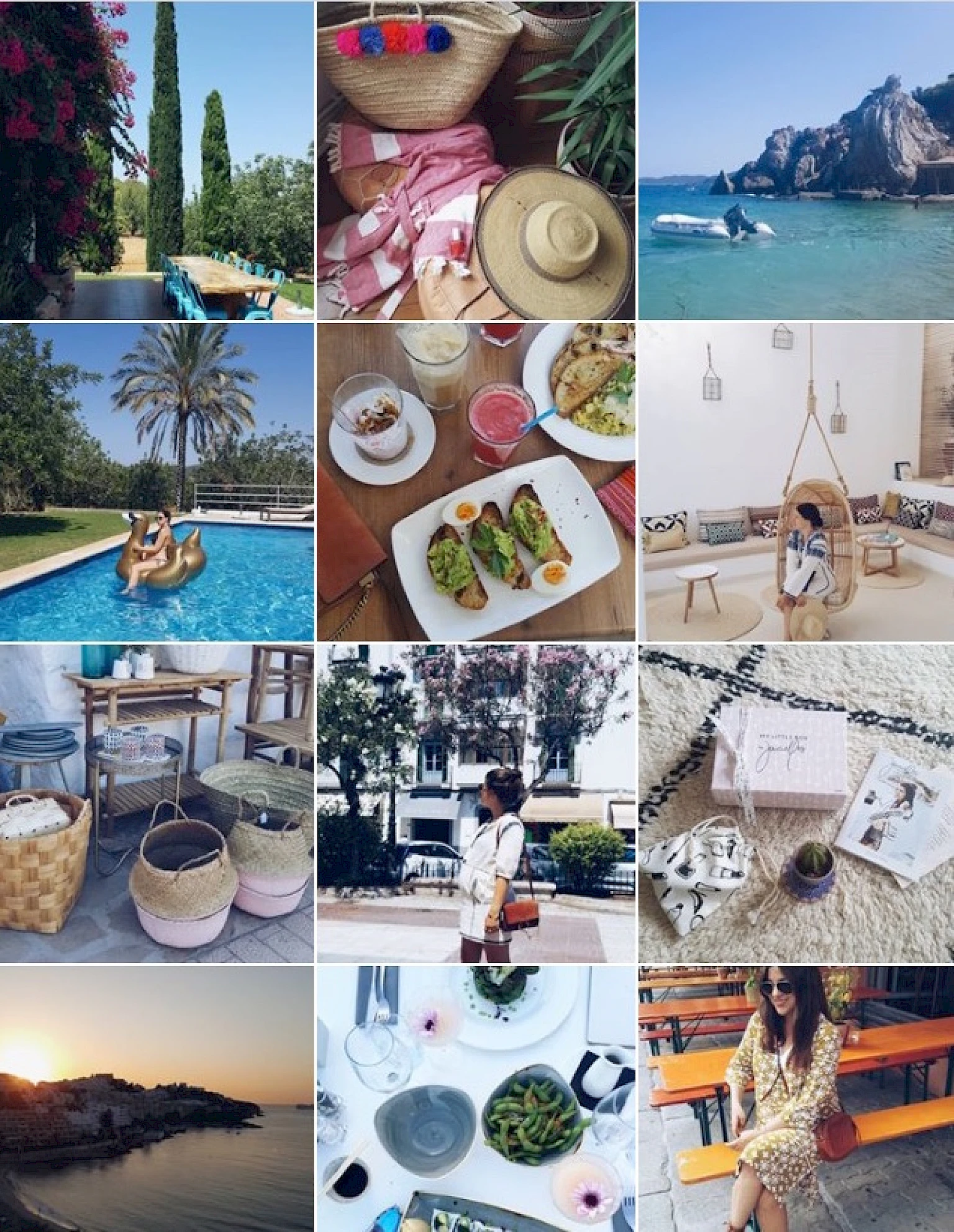 Instagram Feed zu sommerlichen Lifestyle-Fotos mit Straenden, Pools, Essen, Mode und Reisezielen