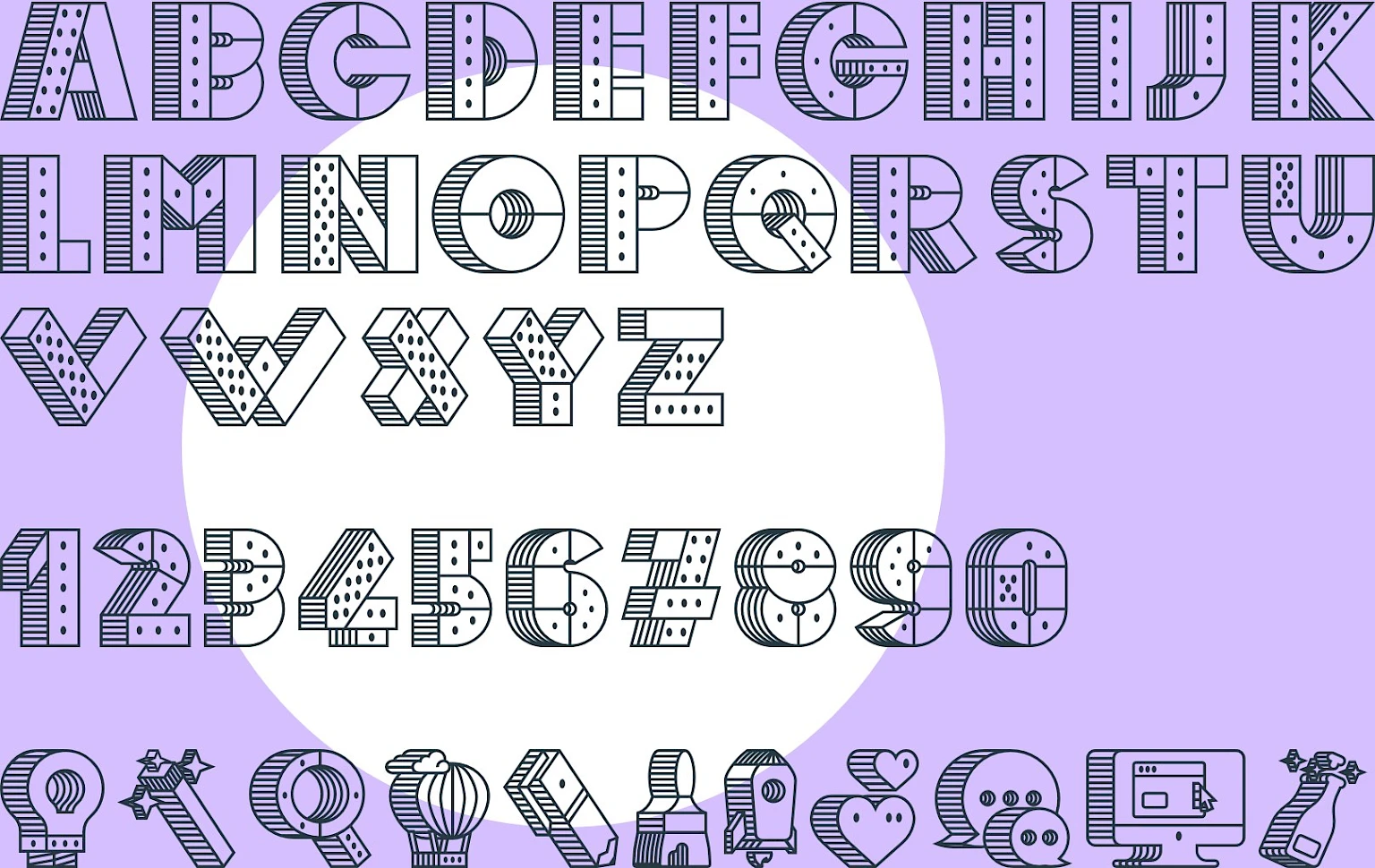 VERDINO Schrift mit Alphabet, Zahlen und Icons