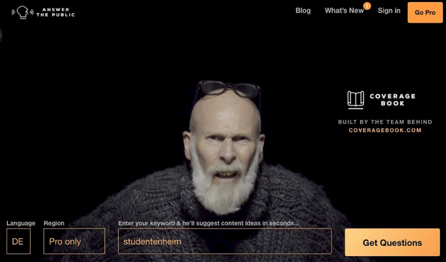 Screenshot von Answer the Public zu Suchanfrage studentenheim