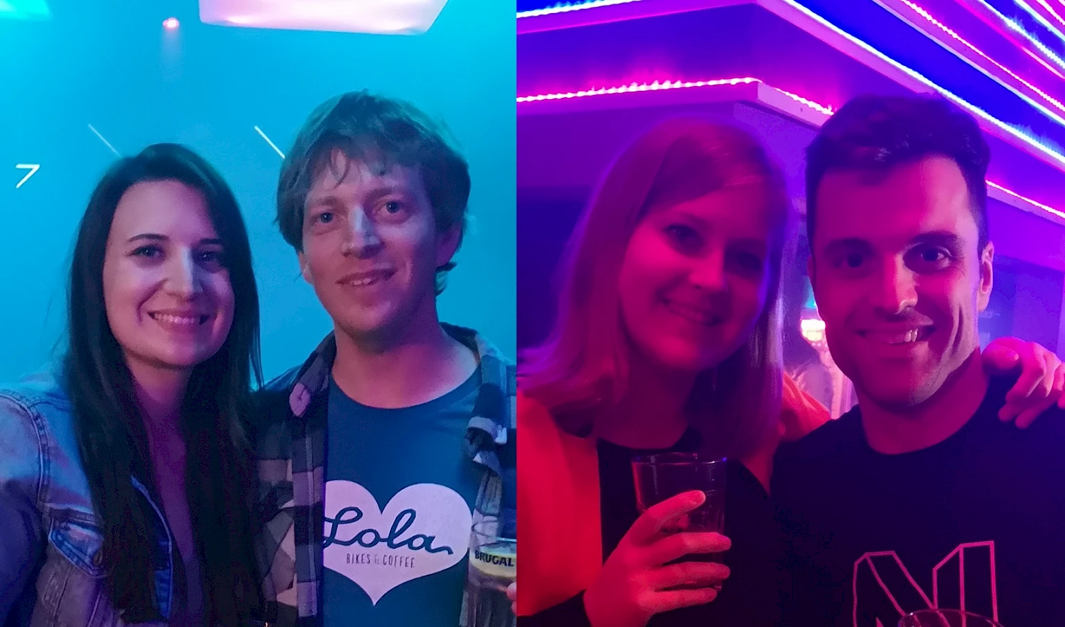 Zwei Selfies vom Social Event mit jeweils einem Mann und einer Frau