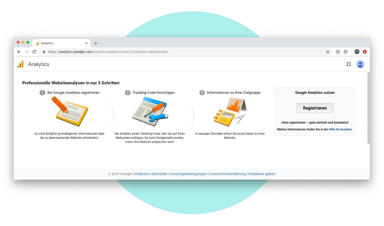 Screenshot Google Analytics mit Anleitung zur Einrichtung von Google Analytics