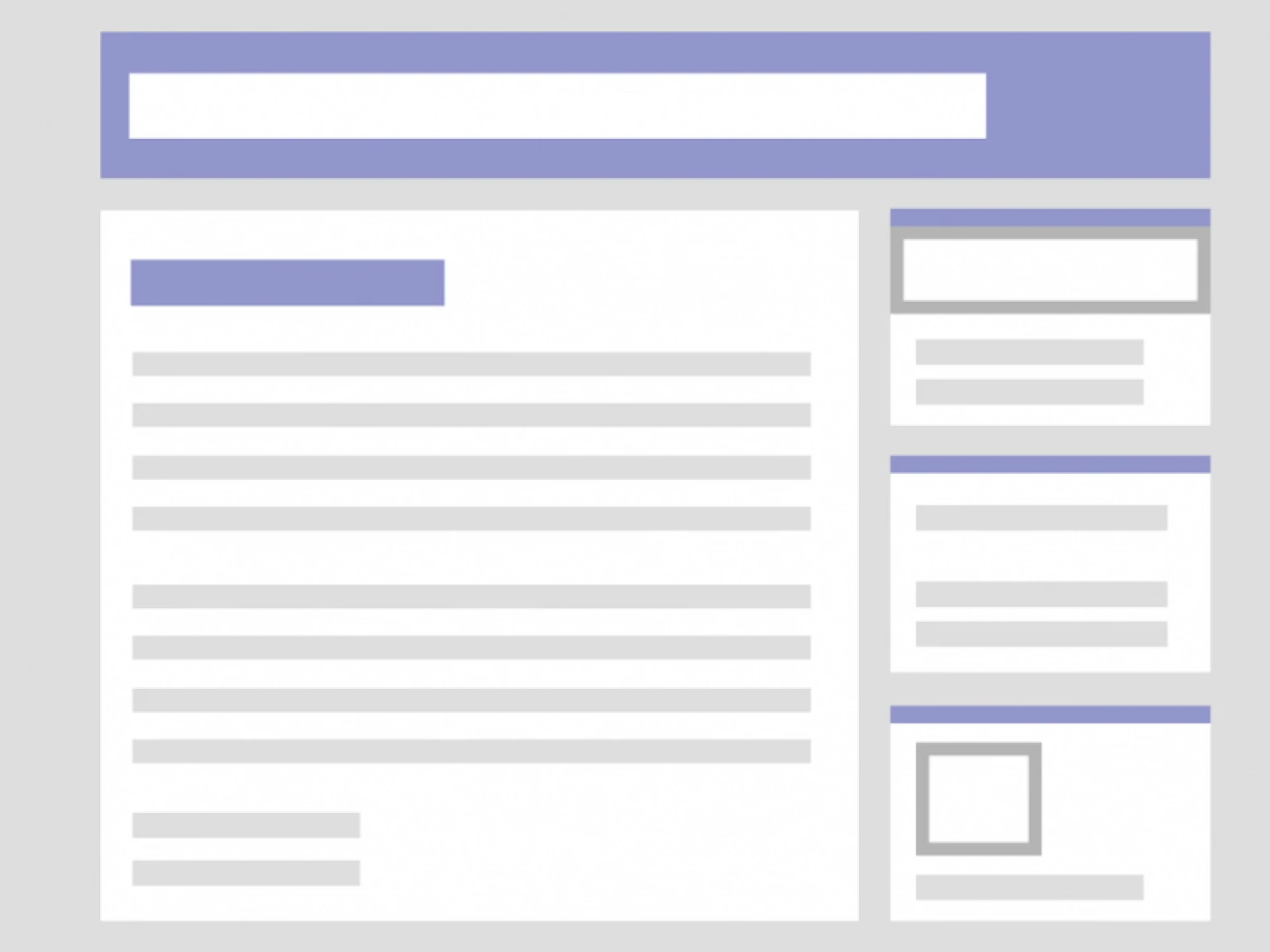 Schema eines Webseiten-Layouts mit Hauptinhalt, Seitenleiste und Navigationselementen