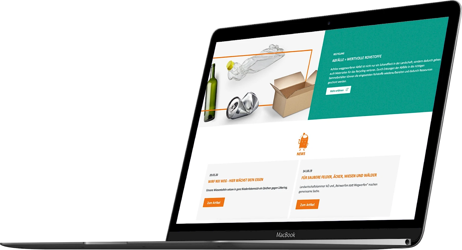 Laptop mit Blogartikeln zu Abfall und Recycling