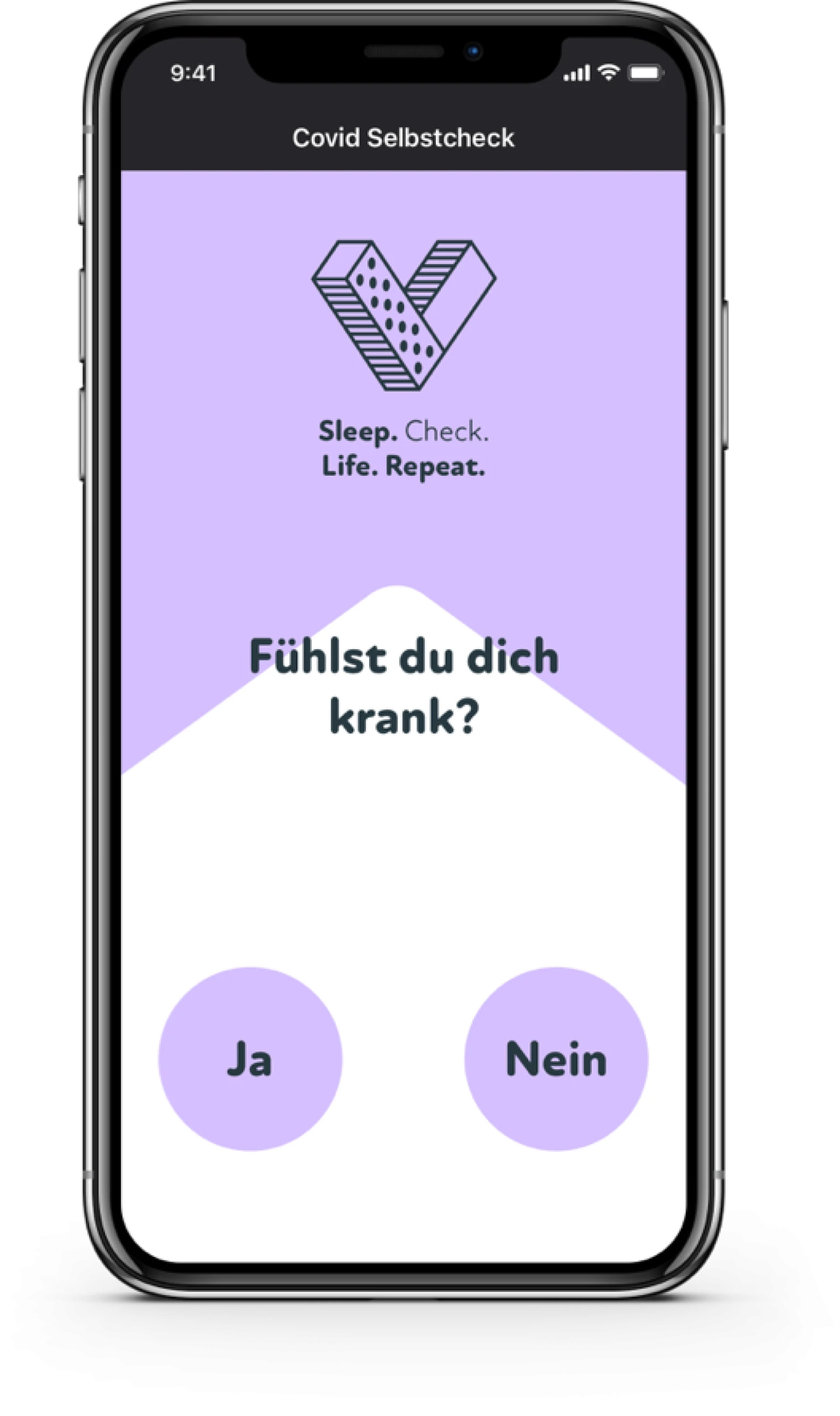 Handy mit Verdino Covid Selbstcheck Gesundheitsfragen