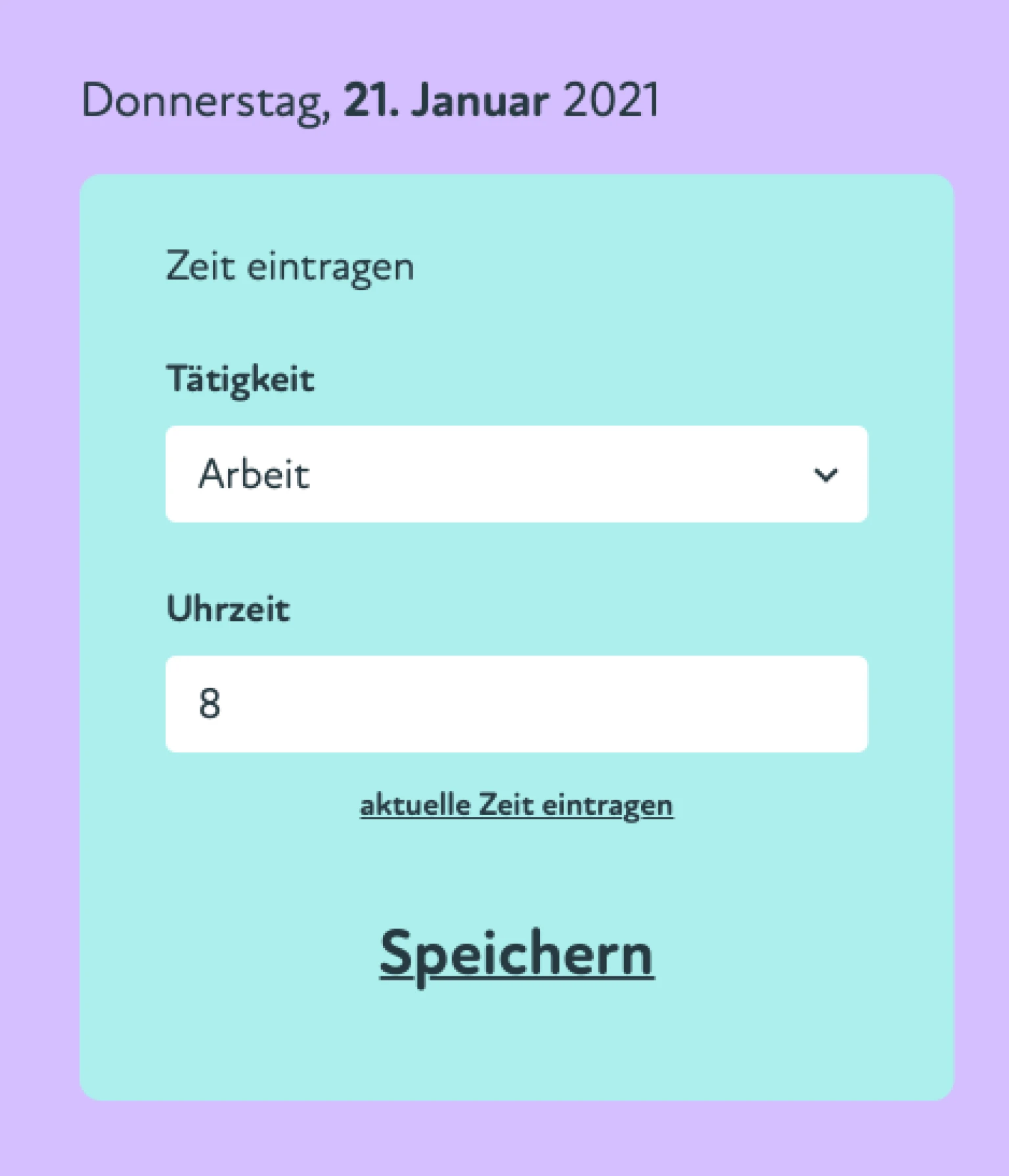 Tool zur Arbeitszeiterfassung bei der Eintragung der Taetigkeit