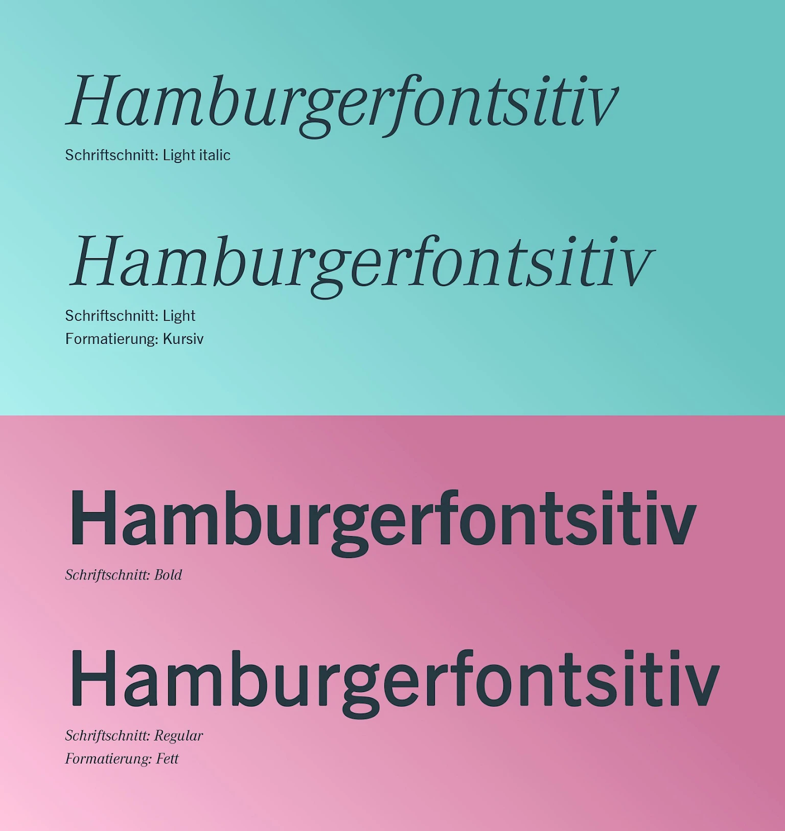 Gegenueberstellung von Schriftschnitten und Formatierungen: kursiv und fett
