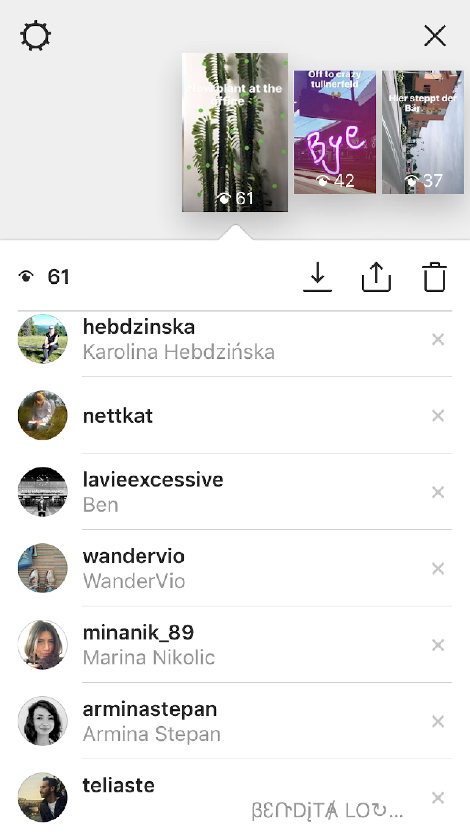 Instagram-Story-Ansicht mit Zuschauerliste, Anzahl der Aufrufe und Benutzer*innen, die die Story angesehen haben